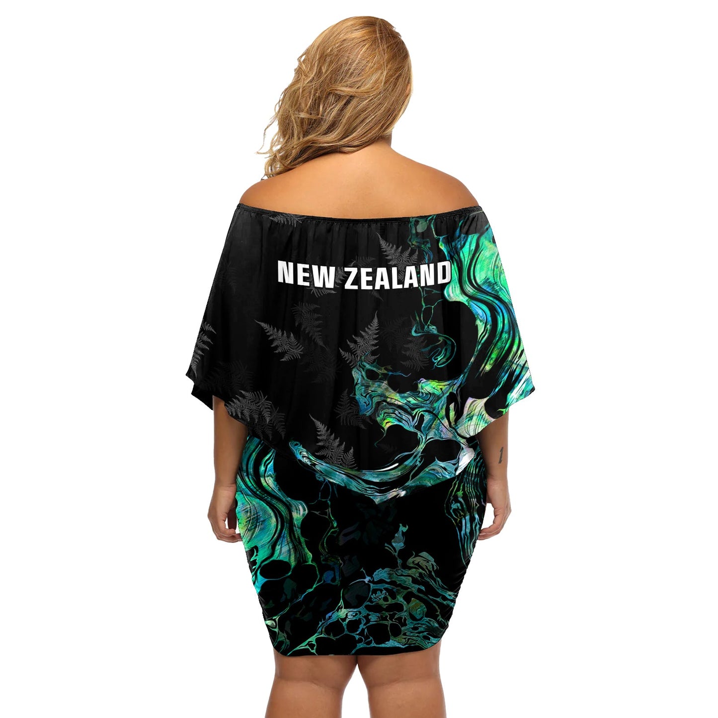 Neuseeland Marathon Off Schulter Kurzes Kleid blumen Silber Farn Paua Shell Einfachen Stil LT05