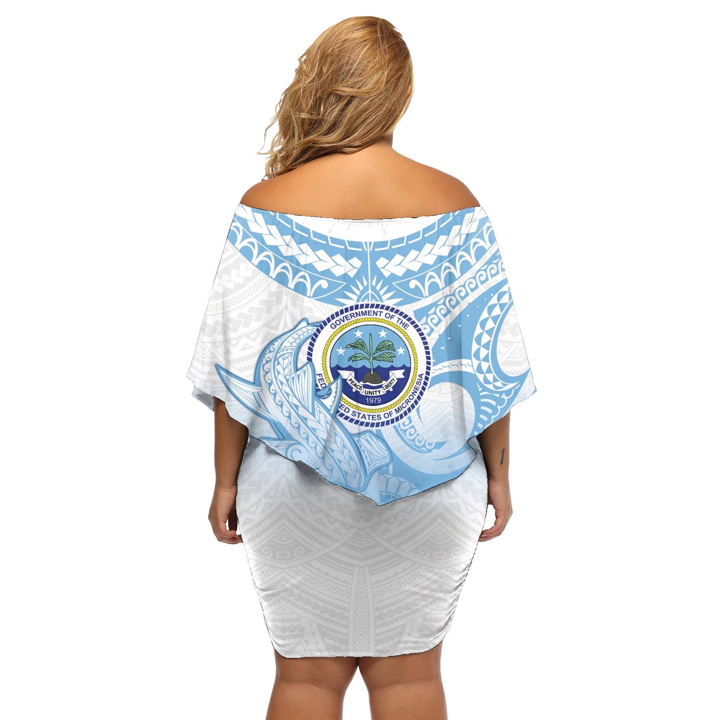 Mikronesien Verfassungstag Schulterfreies Kurzes Kleider blumen Polynesisches Tribal Tattoo Einfacher Stil LT05