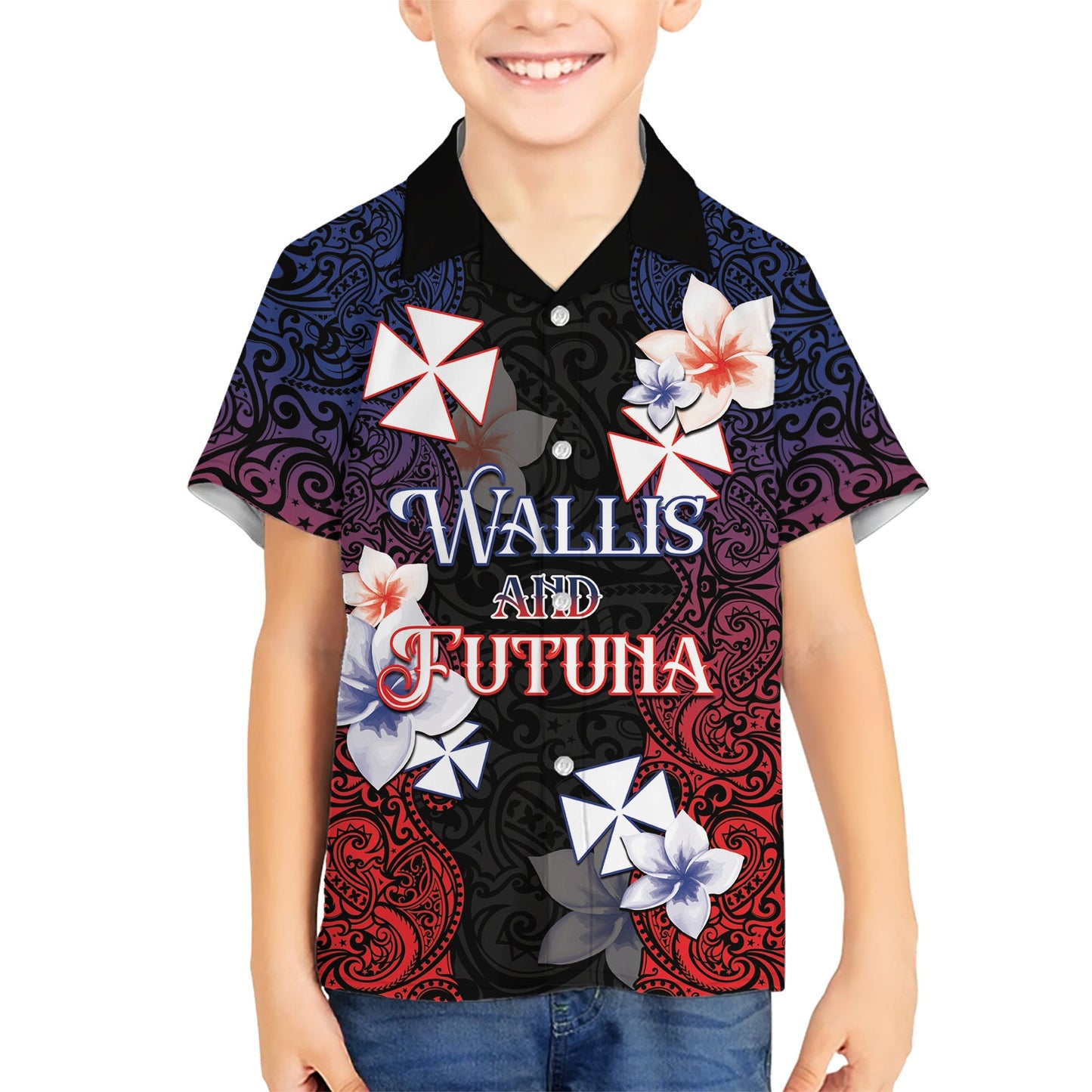Wallis und Futuna Uvea Hawaiihemd Tag des Sieges mit Frangipani LT05