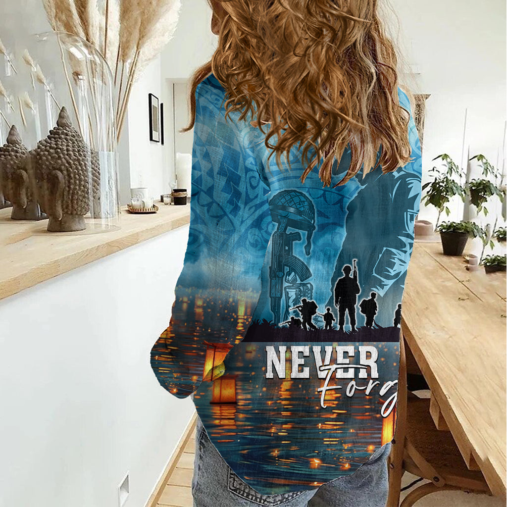 Hawaii Memorial Day Laterne Schwimmende Frauen Casual Shirt Immer in unseren Herzen LT05