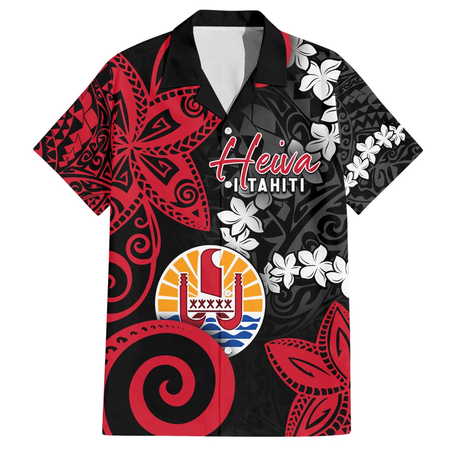 Tahiti Heiva Festival Hawaiian Shirt Floral Pattern With Coat Of Arms