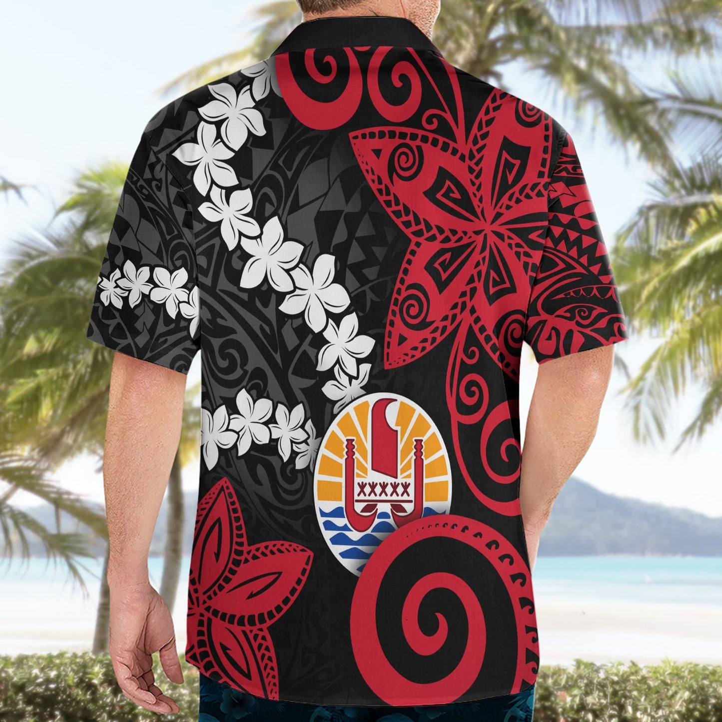 Tahiti Heiva Festival Hawaiihemd Blumenmuster mit Wappen LT05