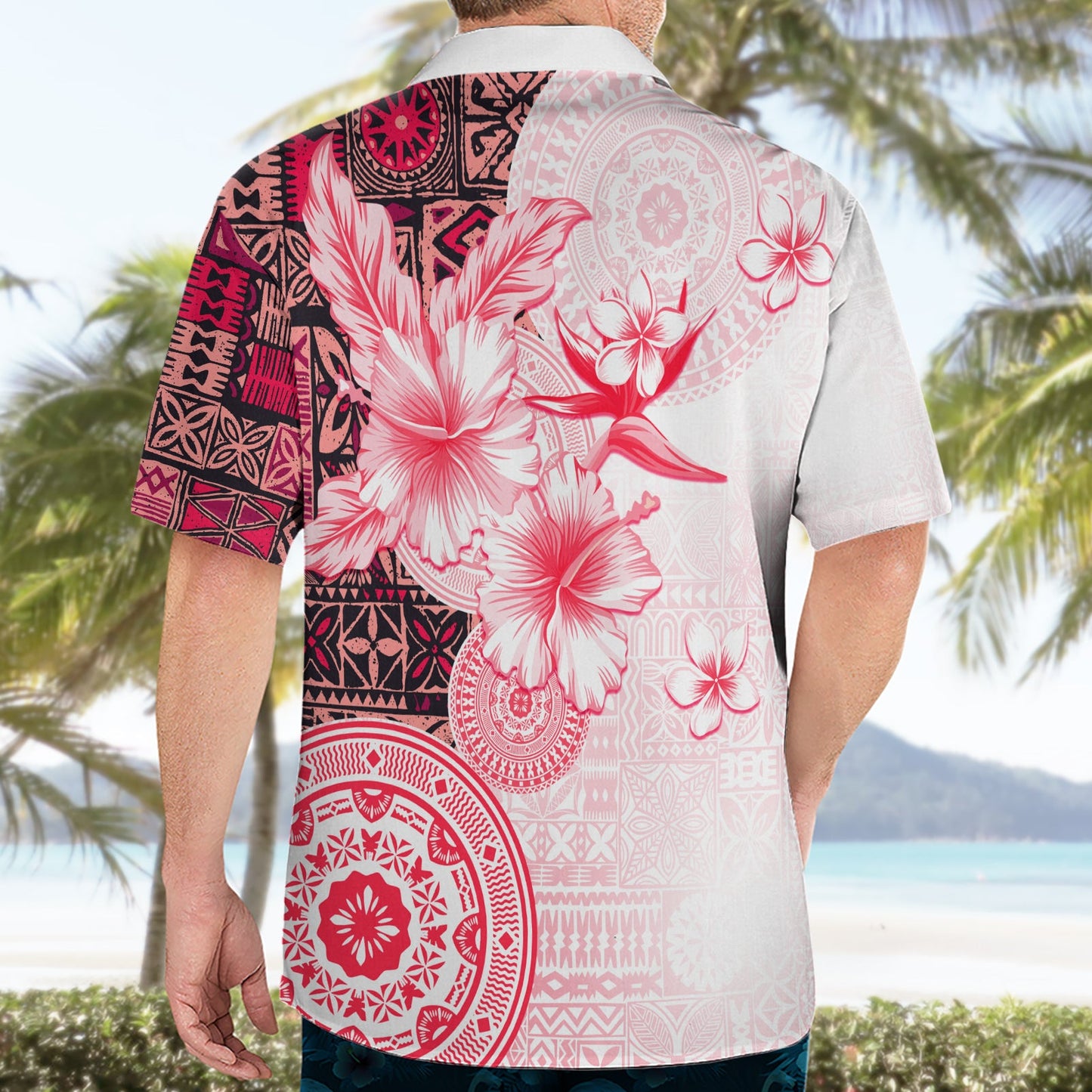 Fidschi Hawaiihemd Masi Tapa Muster Rot LT05