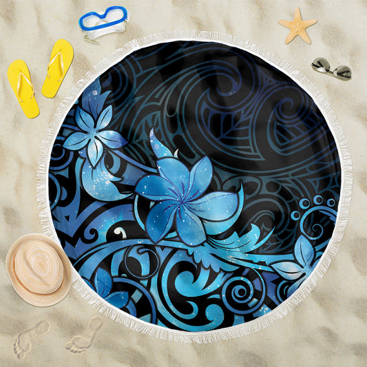 Matariki New Zealand Beach Blanket Maori Pattern Blue Galaxy