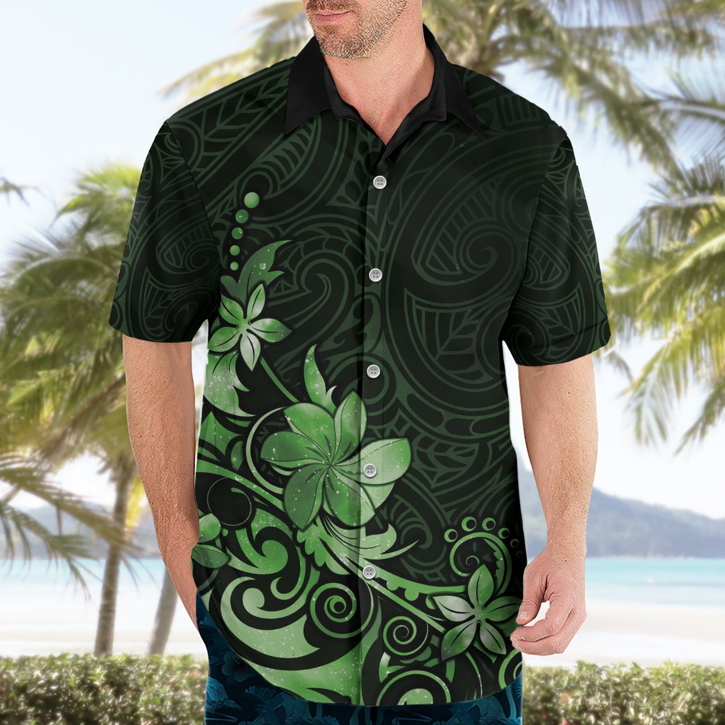 Matariki Neuseeland Hawaiihemd Maori Muster Grün Galaxy LT05