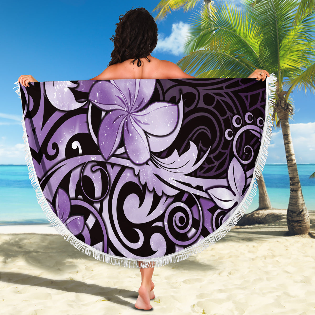 Hawaiianische Stranddecke mit Hibiskus-Tribal-Vintage-Motiv, Ver. 3, LT9