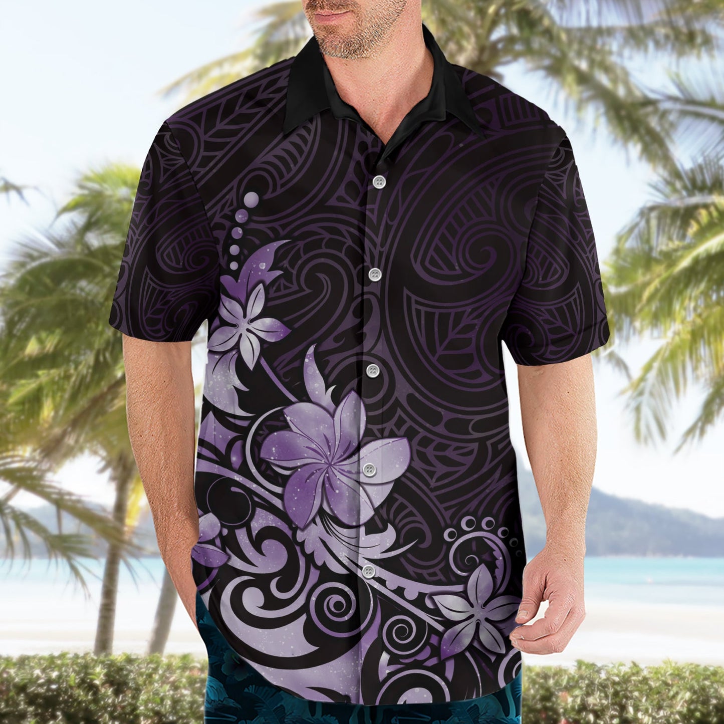Matariki Neuseeland Hawaiihemd Maori Muster Lila Galaxy LT05
