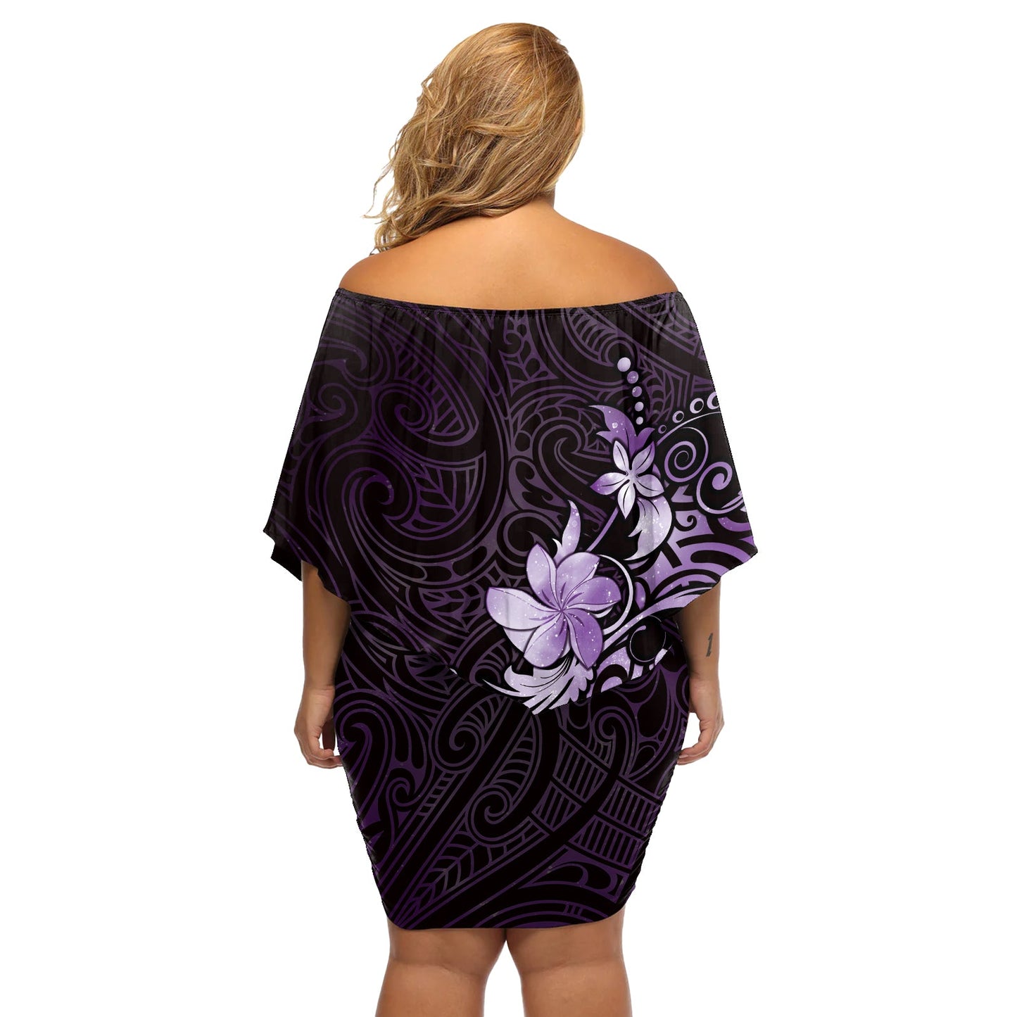 Matariki New Zealand Schulterfreies Kurzes Kleid mit blumen Maori Muster Lila Galaxy LT05