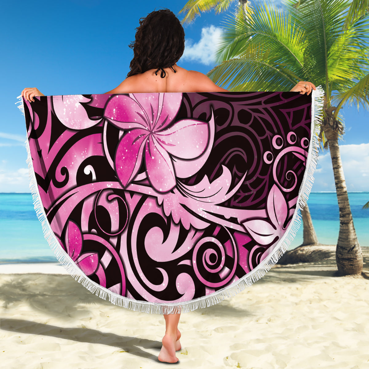 Hawaiianische Stranddecke mit Hibiskus-Tribal-Vintage-Motiv, Ver. 4, LT9