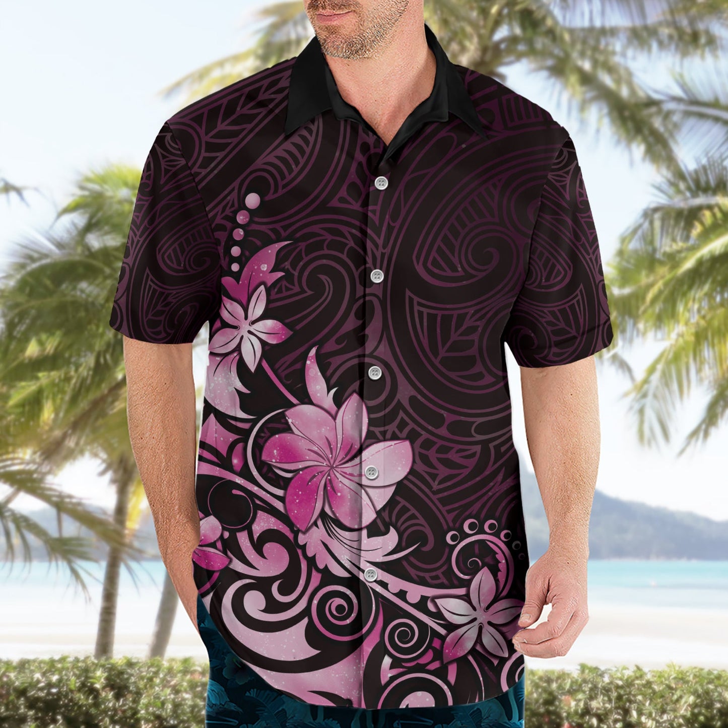 Matariki Neuseeland Hawaiihemd Maori Muster Pink Galaxy LT05