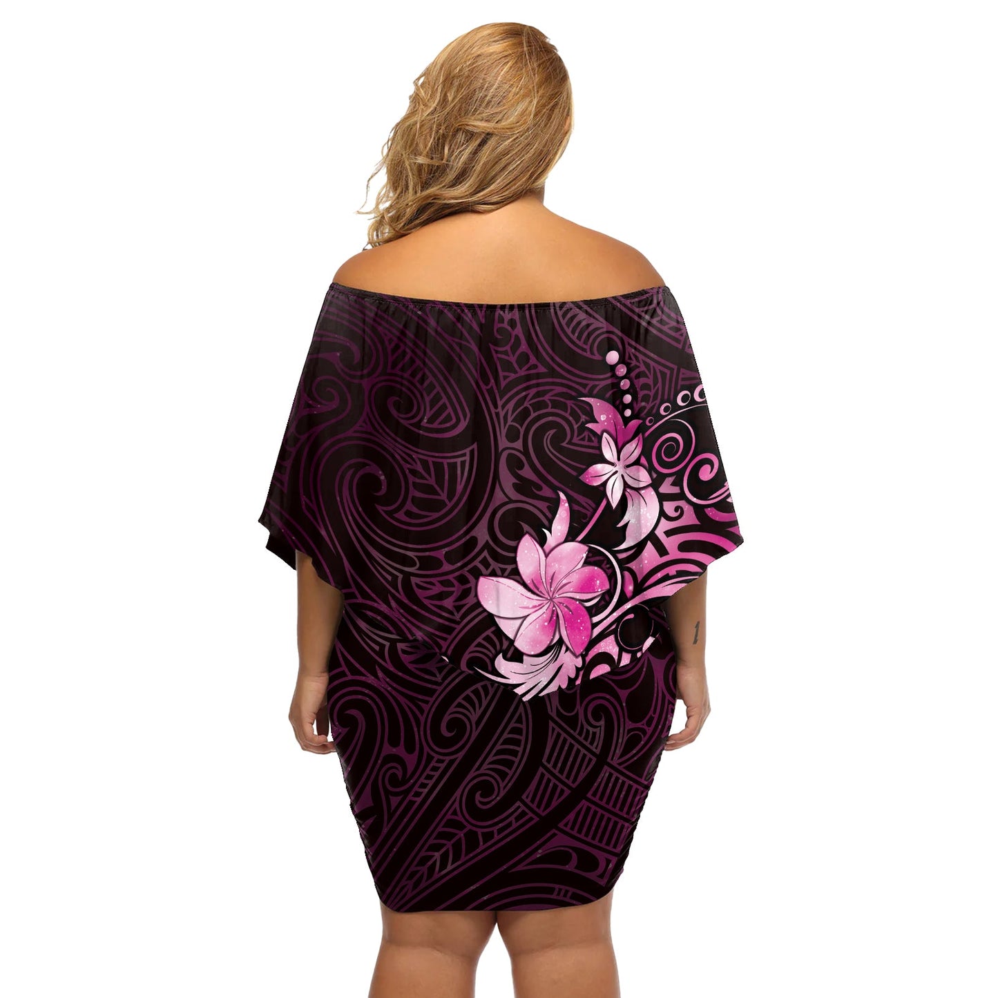 Matariki New Zealand Schulterfreies Kurzes Kleid mit blumen Maori Muster Pink Galaxy LT05