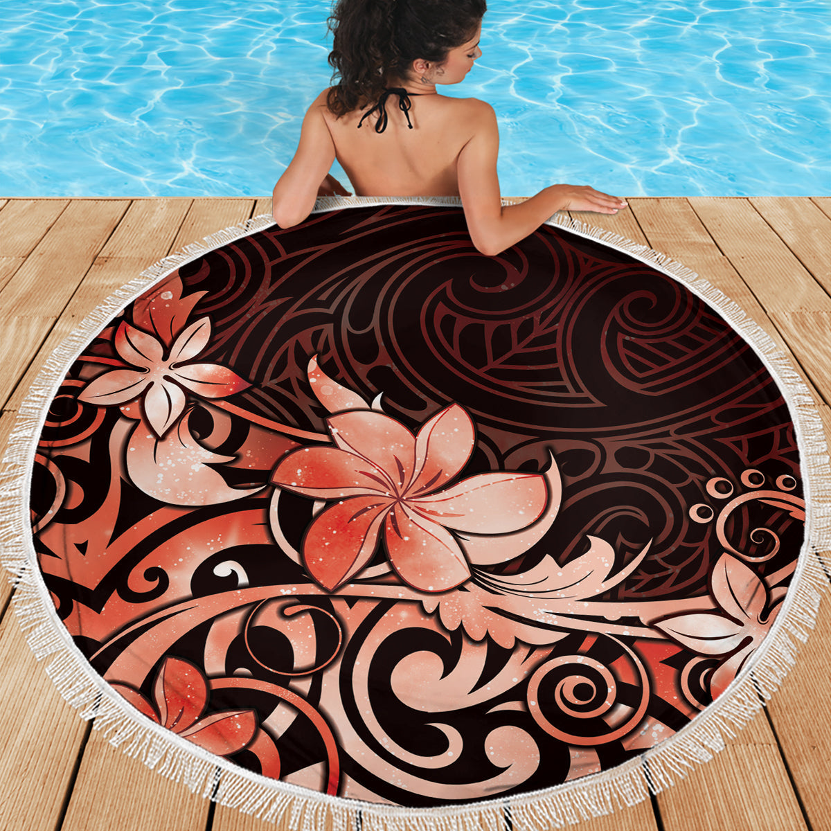 Hawaiianische Stranddecke mit Hibiskus-Tribal-Vintage-Motiv, Ver. 5, LT9