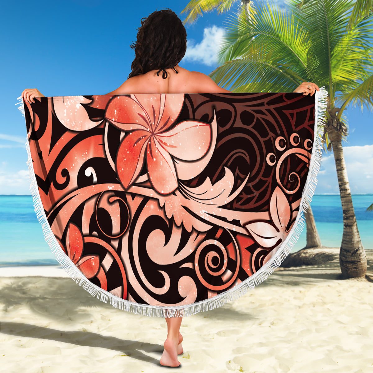 Hawaiianische Stranddecke mit Hibiskus-Tribal-Vintage-Motiv, Ver. 5, LT9