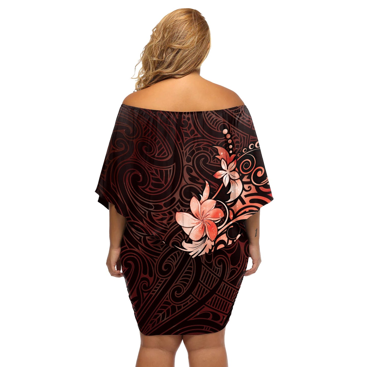 Matariki New Zealand Schulterfreies Kurzes Kleid mit blumen Maori Muster Red Galaxy LT05