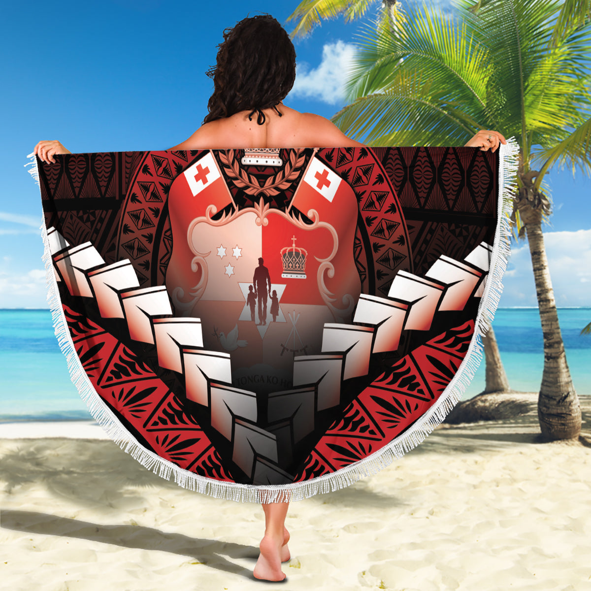 Lila Hawaii Hai Tattoo Stranddecke Frangipani mit polynesischen Pastell Version LT14