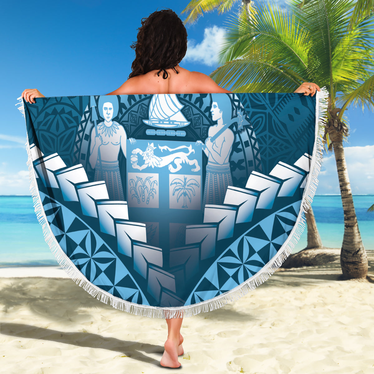 Hawaiianische Stranddecke mit Plumeria und Hibiskus, Weiß, Mode LT03