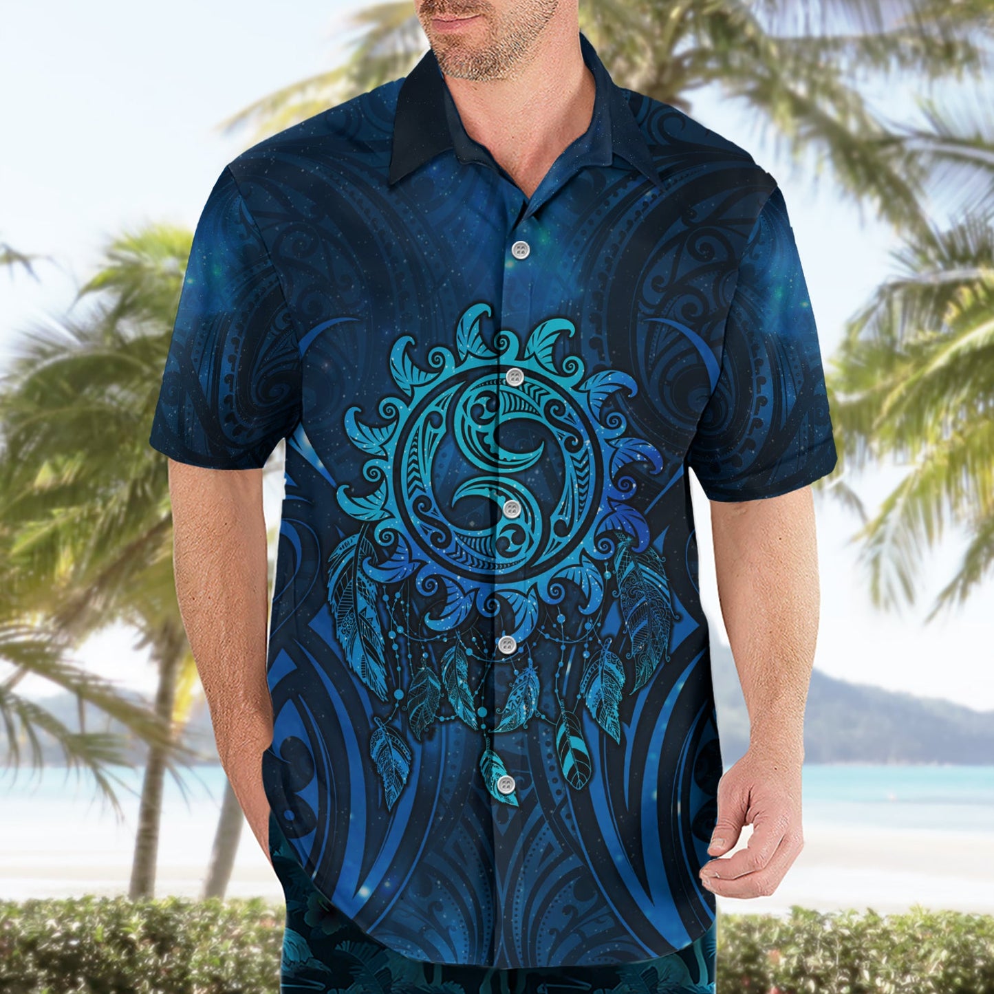 Neuseeland Traumfänger Hawaiihemd Maori Koru Muster Blaue Version LT05