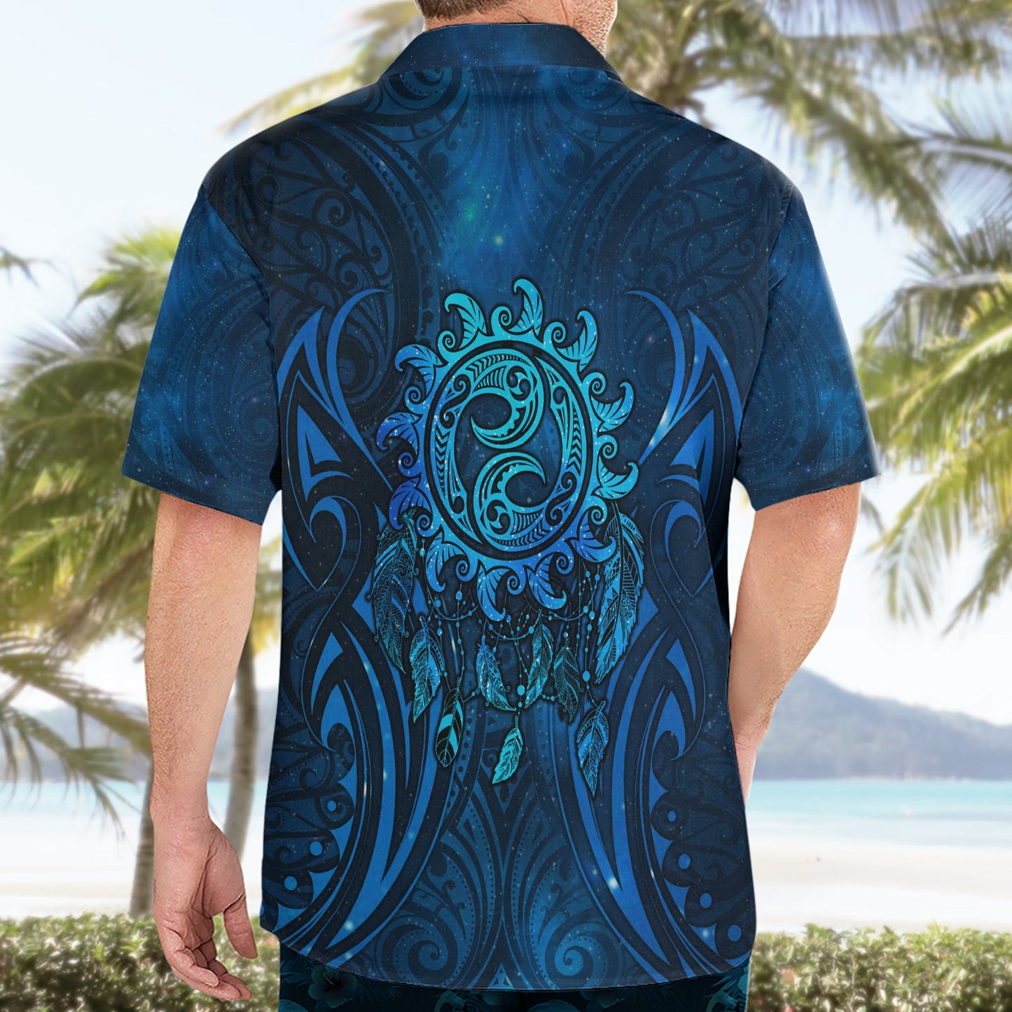 Neuseeland Traumfänger Hawaiihemd Maori Koru Muster Blaue Version LT05