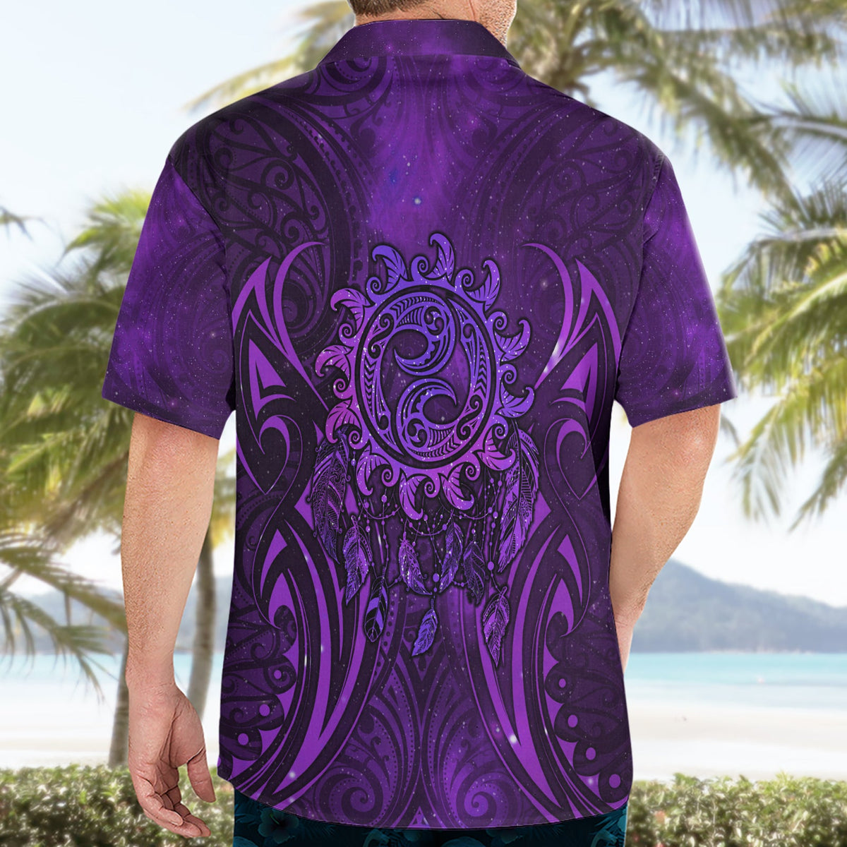 Neuseeland Traumfänger Hawaiihemd Maori Koru Muster Lila Version LT05