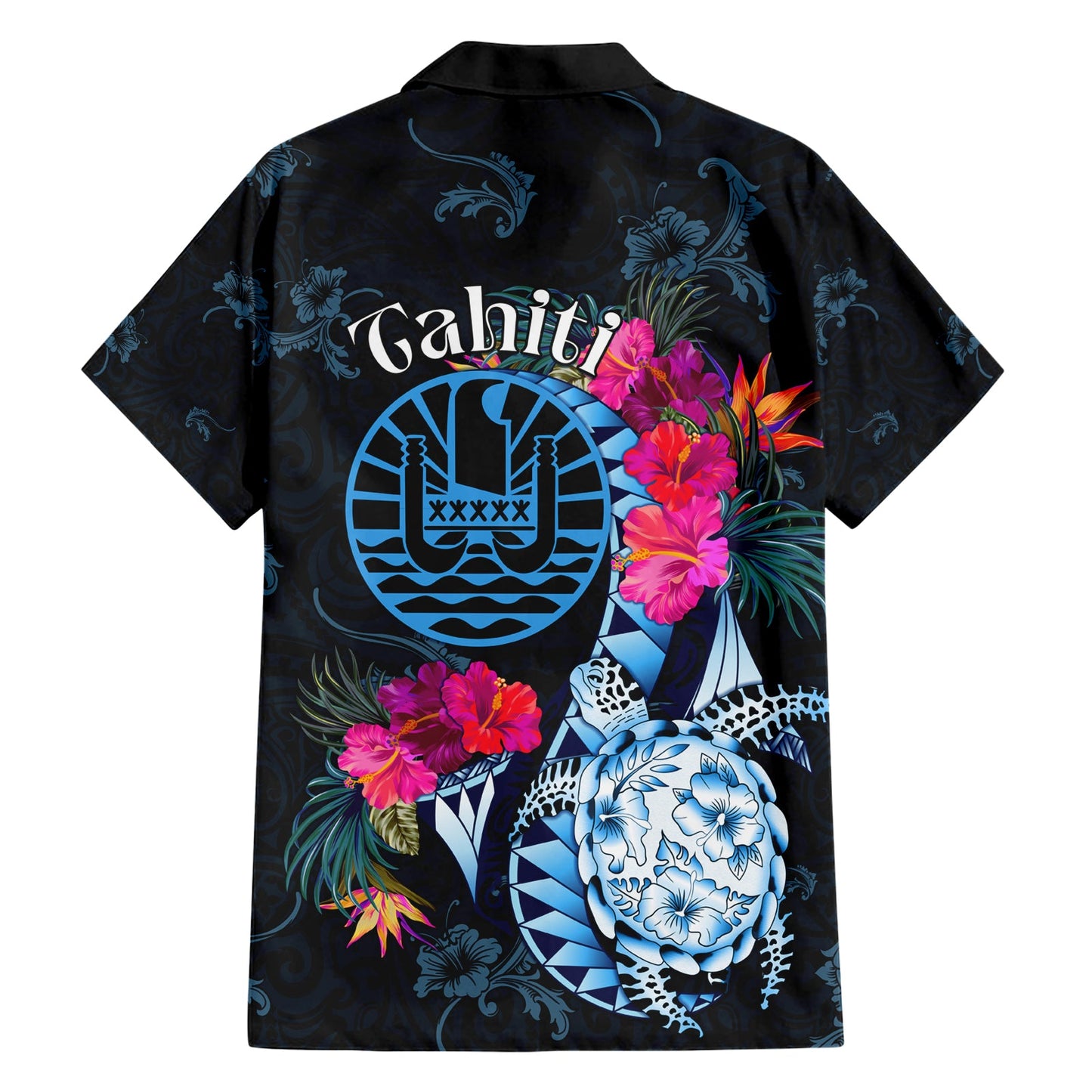 Tahiti Ia Orana Hawaiihemd Polynesische Schildkröte mit Wappen LT05