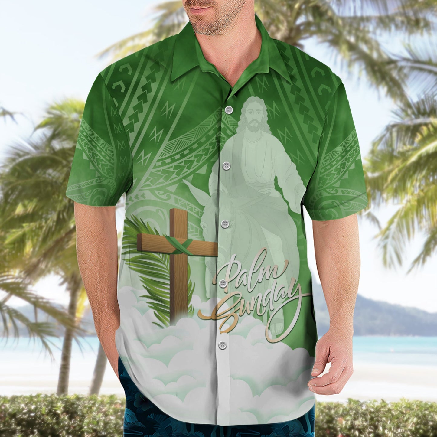 Happy Palm Sunday Hawaiihemd mit polynesischem Muster LT05