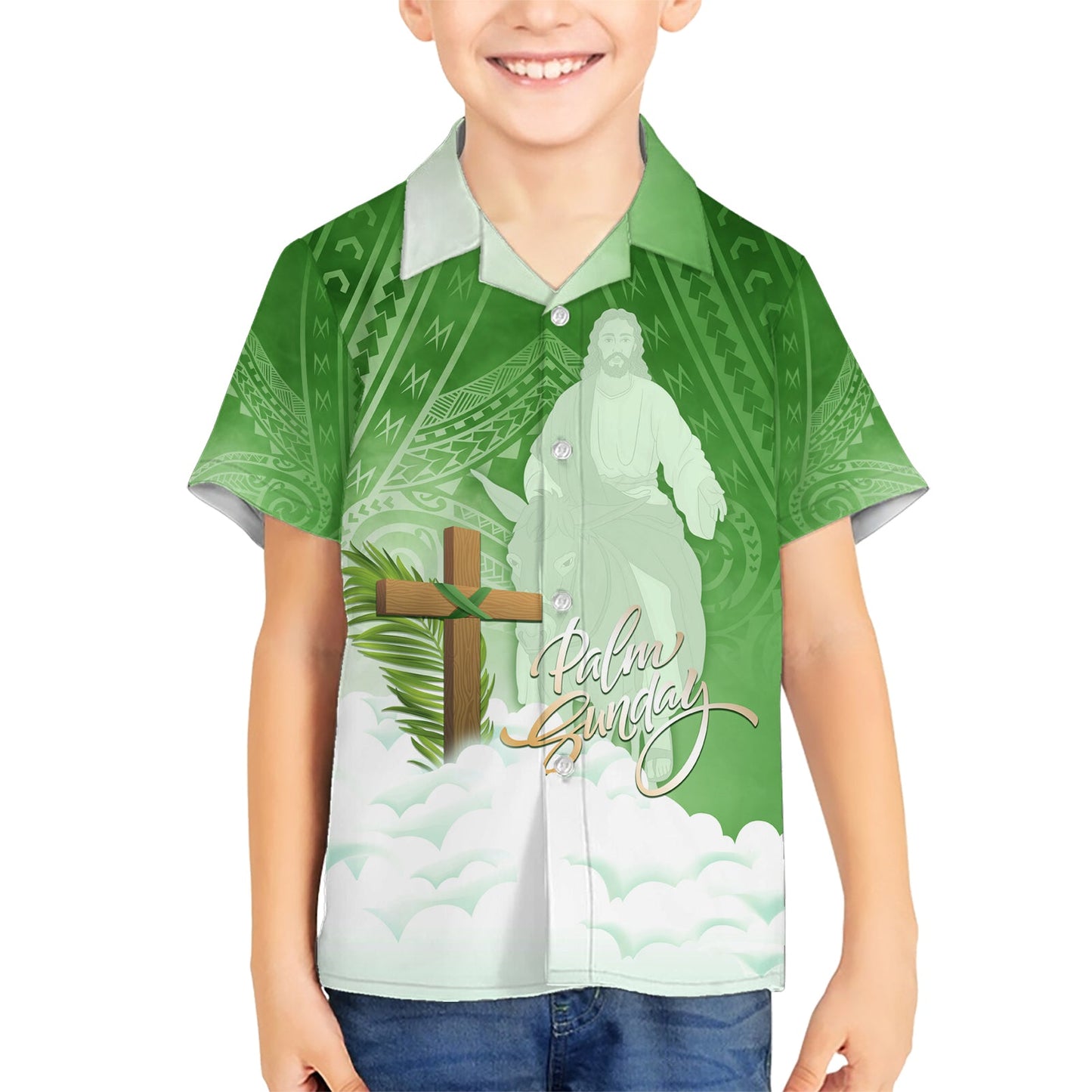 Happy Palm Sunday Hawaiihemd mit polynesischem Muster LT05