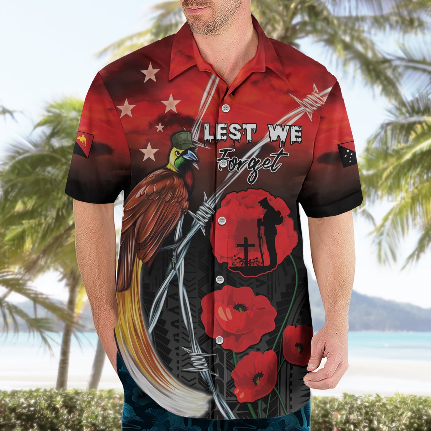 Papua-Neuguinea Gedenktag Hawaiihemd Lest We Forget LT05