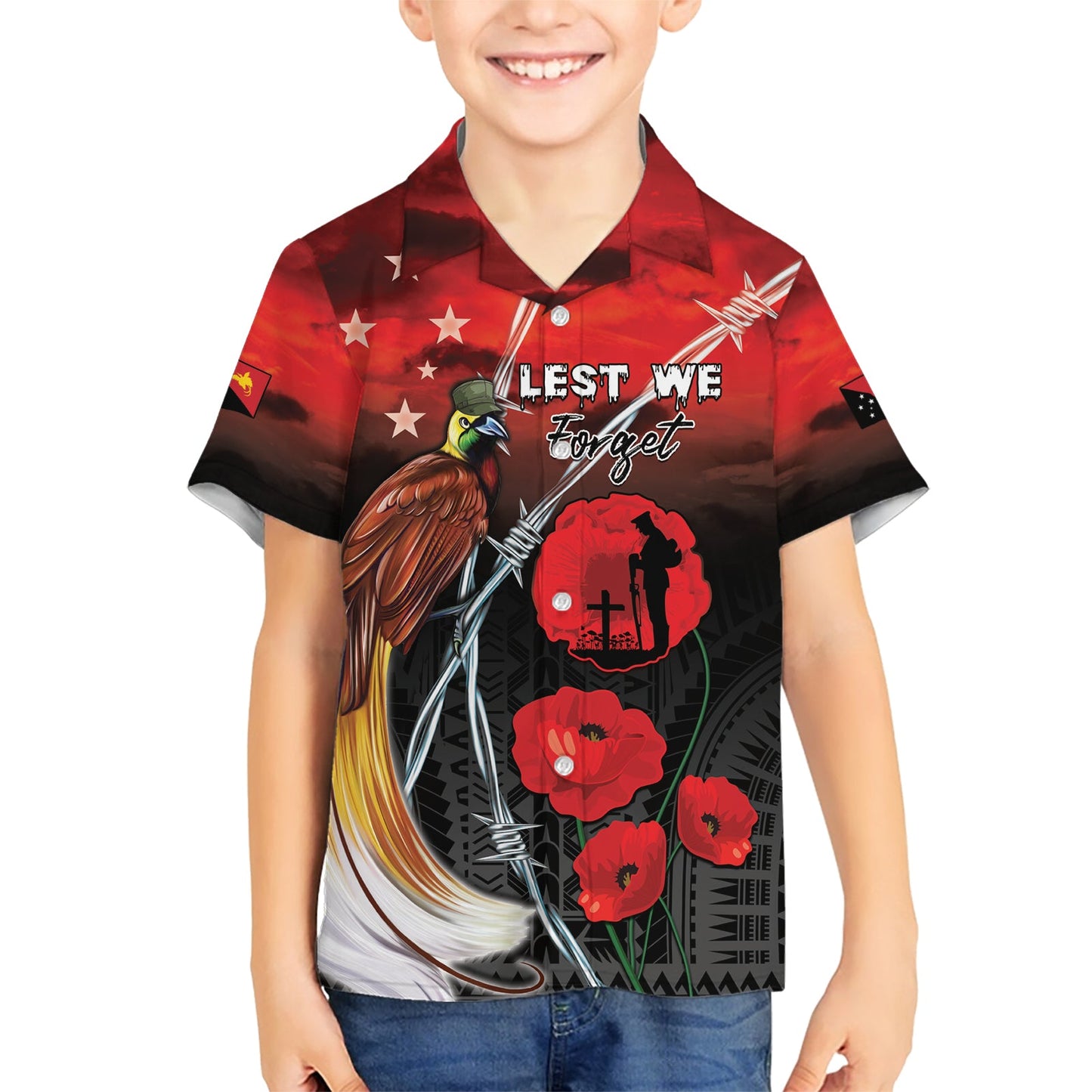Papua-Neuguinea Gedenktag Hawaiihemd Lest We Forget LT05