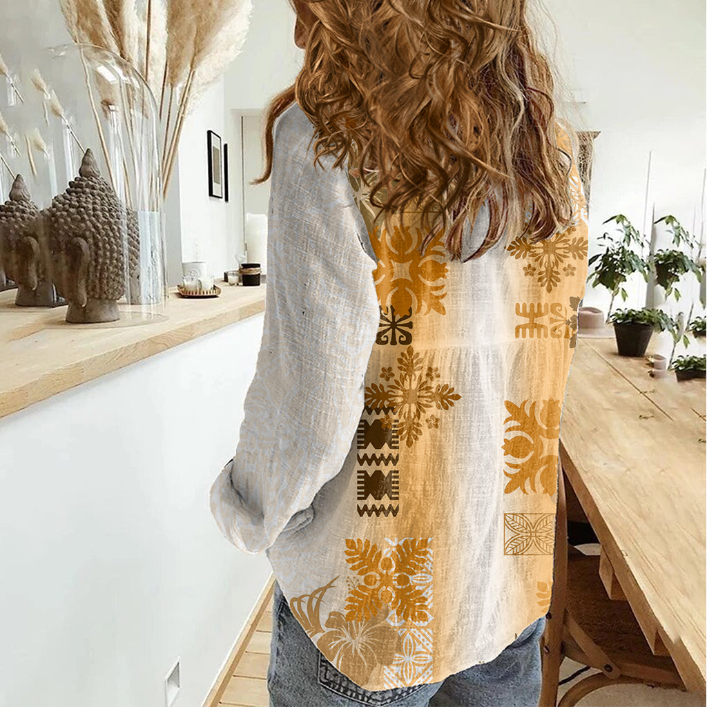 Hawaiian Quilt Damen Freizeithemd Vintage Muster Braun LT05