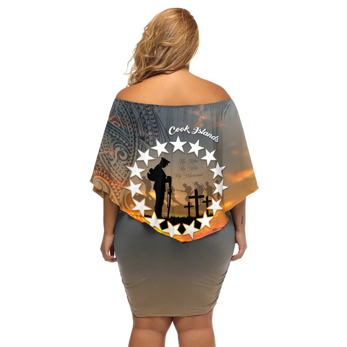 Cook Islands ANZAC Day Schulterfreies, kurzes Kleid blumen Lest We Forget LT05