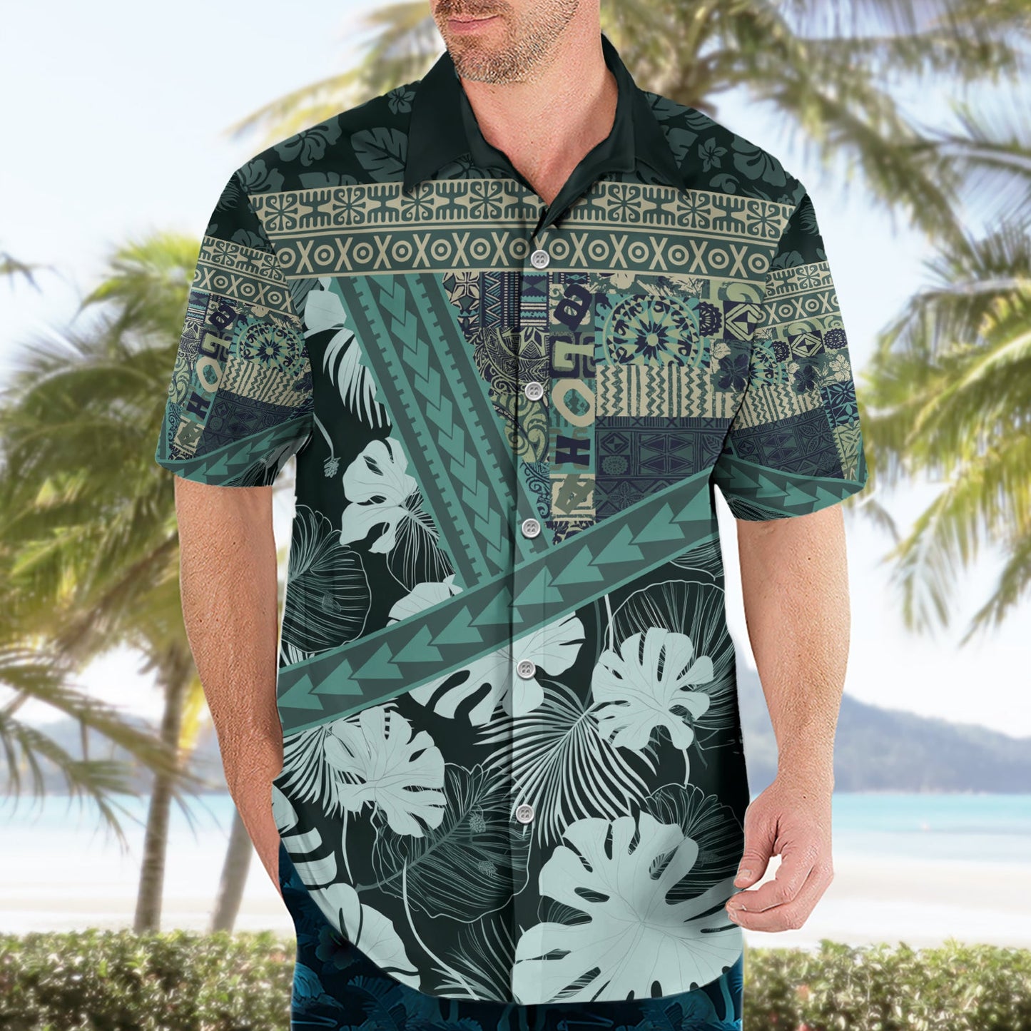 Hawaii Pflanze Kalo Hawaiihemd Hawaii Tapa Muster LT05