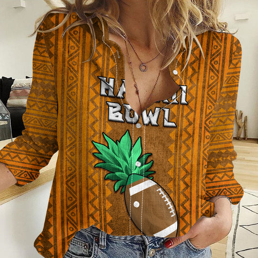 Custom Hawaii Honolulu Football Bowl Women Casual Shirt Simple Style LT05 Female Brown - Polynesian Pride