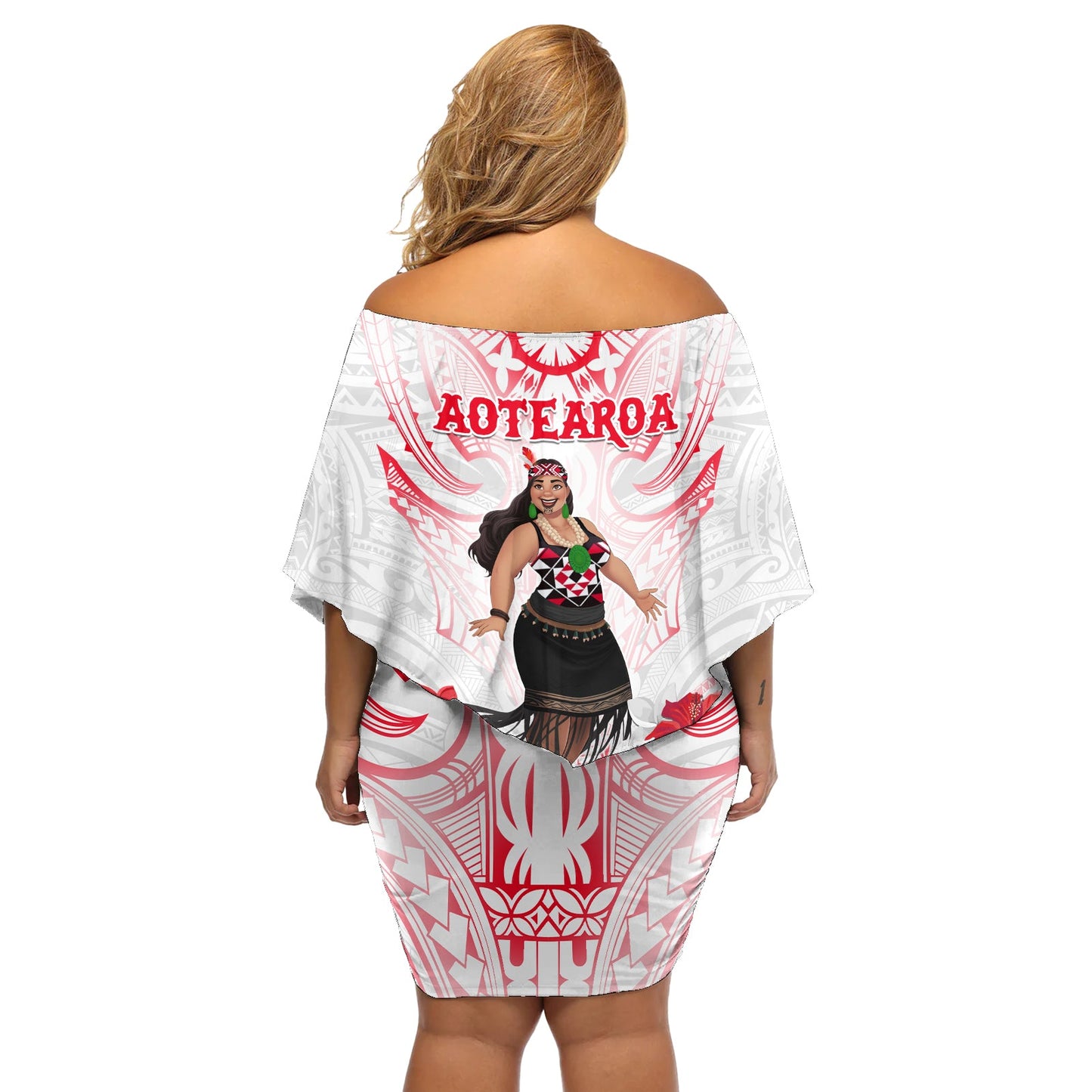 Neuseeland Frauentag Schulterfreies Kurzes Kleid blumen Maori Wahine Polynesisches Muster LT05