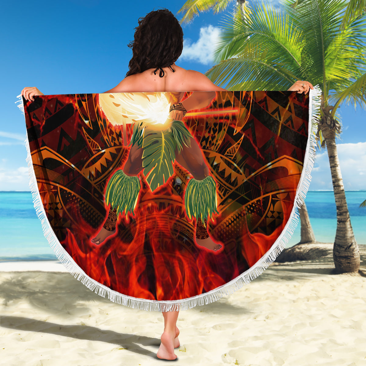 Samoa Siapo Muster mit weißer Hibiskus Stranddecke LT05