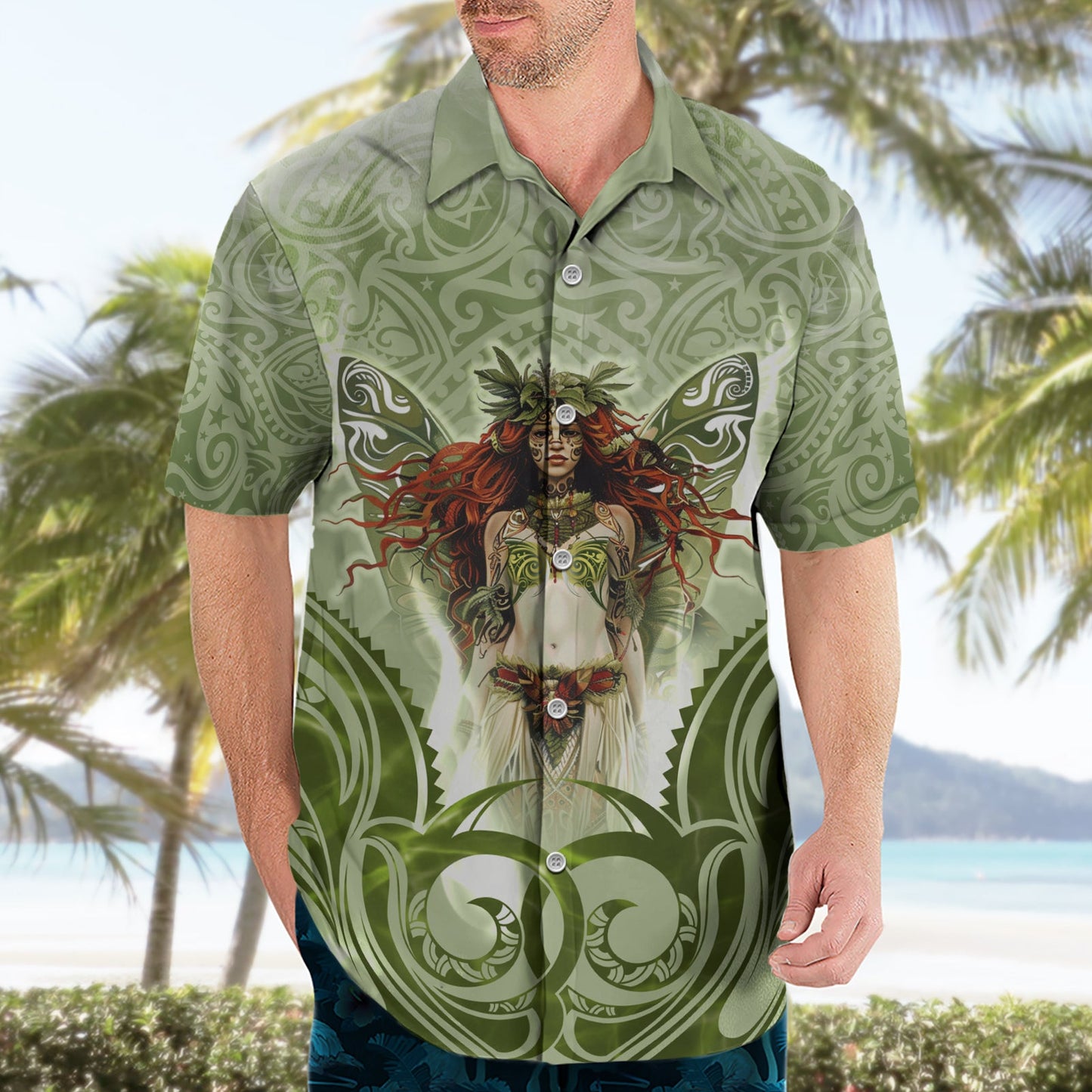 Neuseeländisches Maori-Feen-Patupaiarehe-Hawaii-Hemd im polynesischen Stil LT05