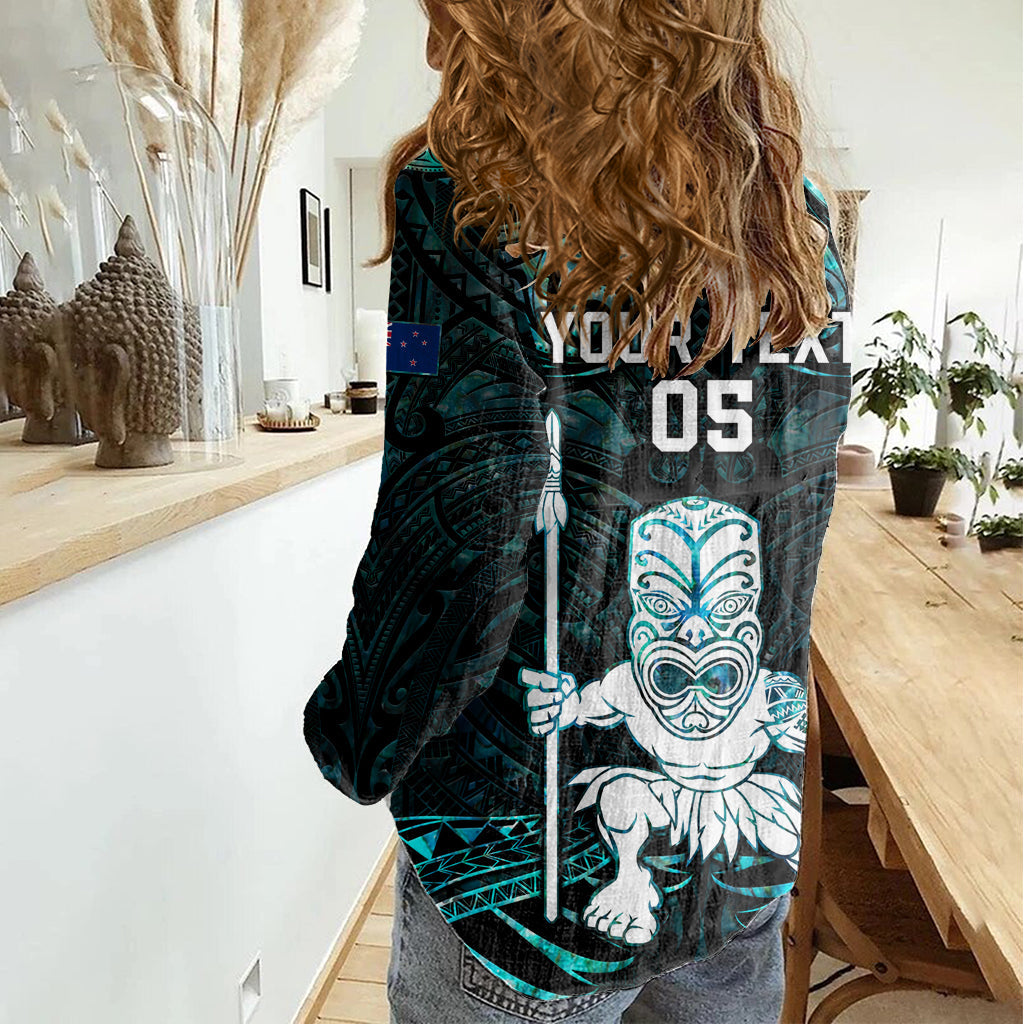 Benutzerdefinierte Neuseeland Maori Taiaha Frauen Casual Shirt Tiki Krieger Paua Shell LT05