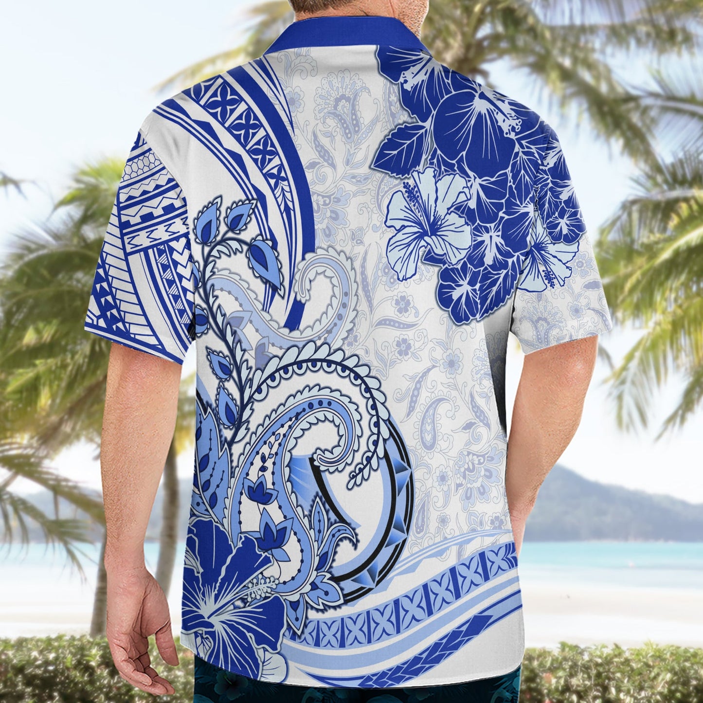 Polynesia Paisley Hawaiihemd Mix Marineblau Polynesianisches Muster LT05