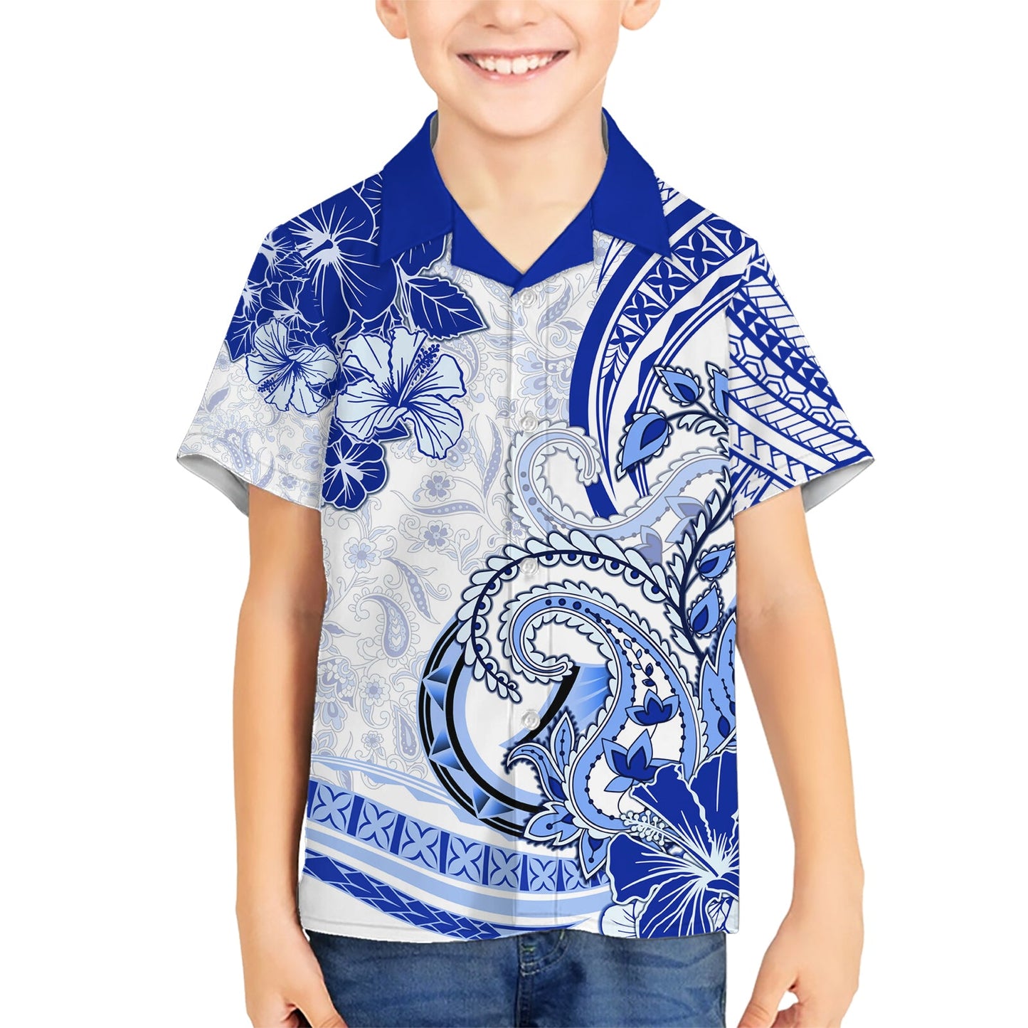 Polynesia Paisley Hawaiihemd Mix Marineblau Polynesianisches Muster LT05