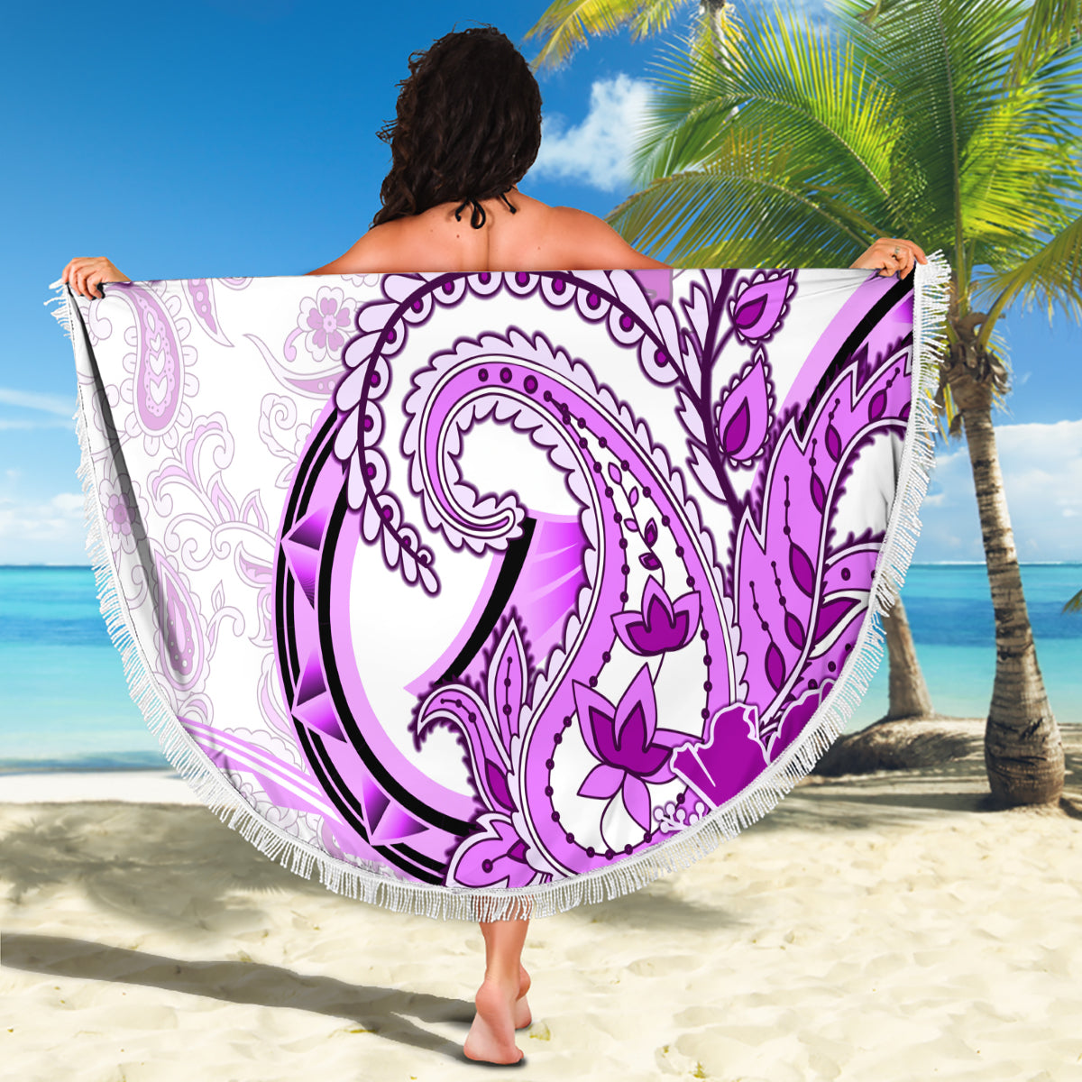 Papua-Neuguinea Paradiesvogel Stranddecke Hibiskus und Kundu Trommel Tribal Muster LT03
