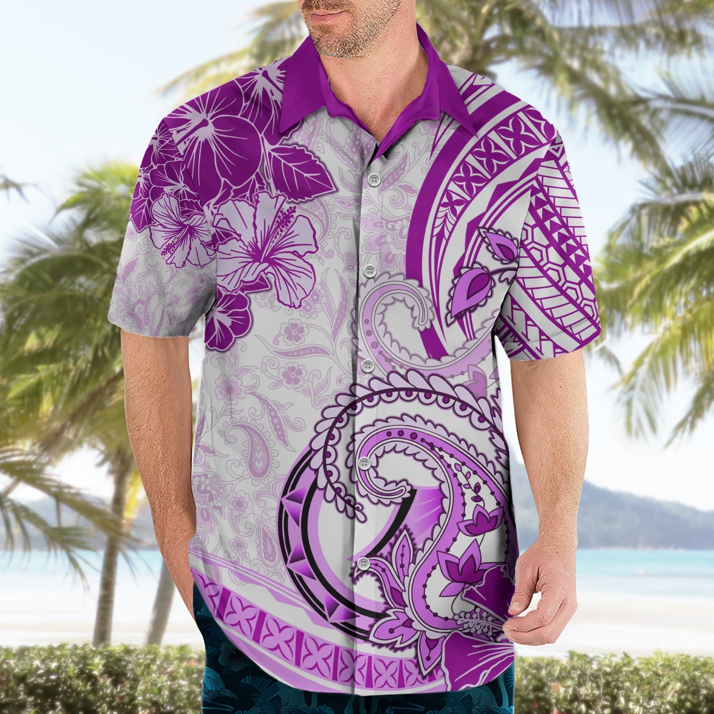 Polynesia Paisley Hawaiihemd Mix Rosa Polynesianisches Muster LT05