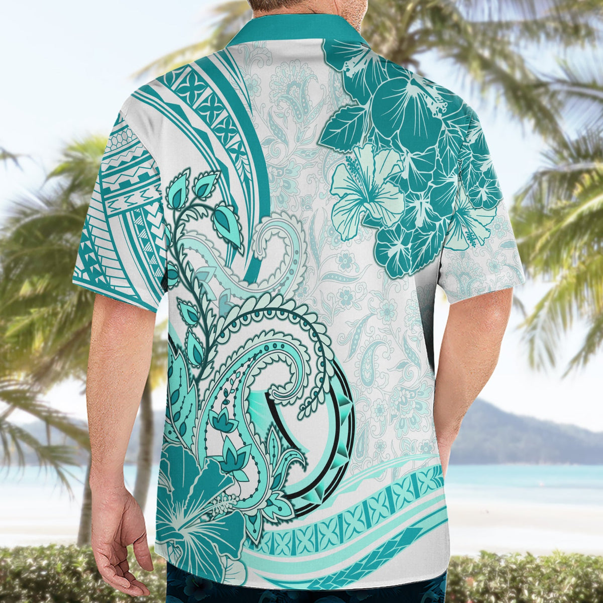 Polynesia Paisley Hawaiihemd Mix Teal Polynesianisches Muster LT05