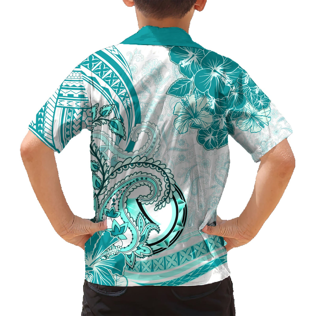 Polynesia Paisley Hawaiihemd Mix Teal Polynesianisches Muster LT05