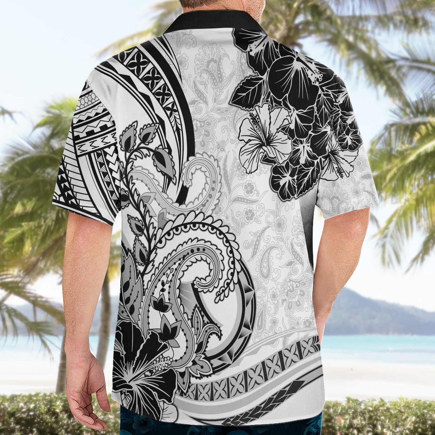 Polynesia Paisley Hawaiihemd Mix Weiß Polynesianisches Muster LT05