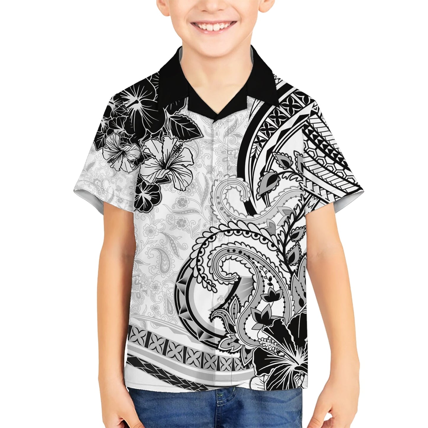 Polynesia Paisley Hawaiihemd Mix Weiß Polynesianisches Muster LT05