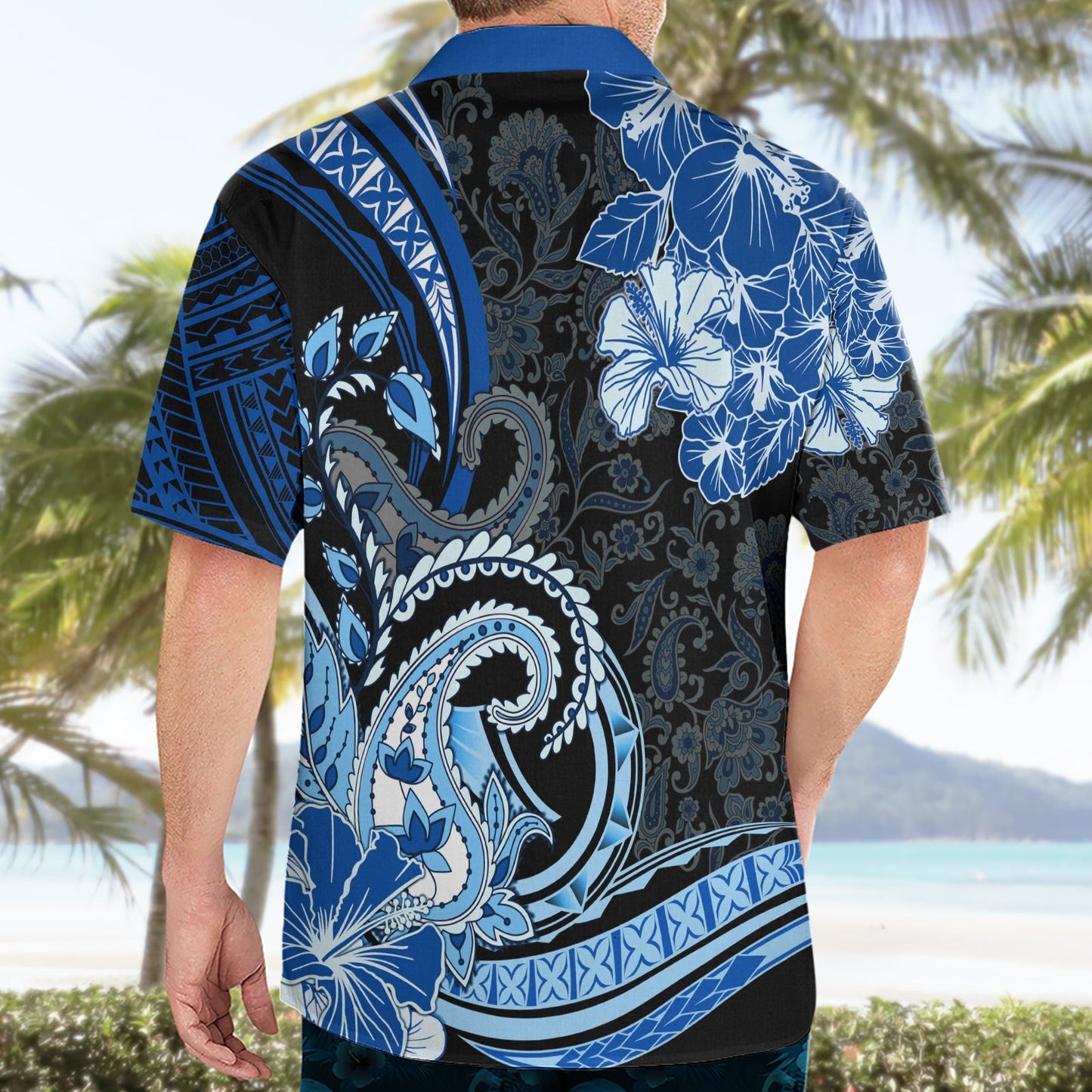 Polynesia Paisley Hawaiihemd Mix Blau Polynesianisches Muster LT05