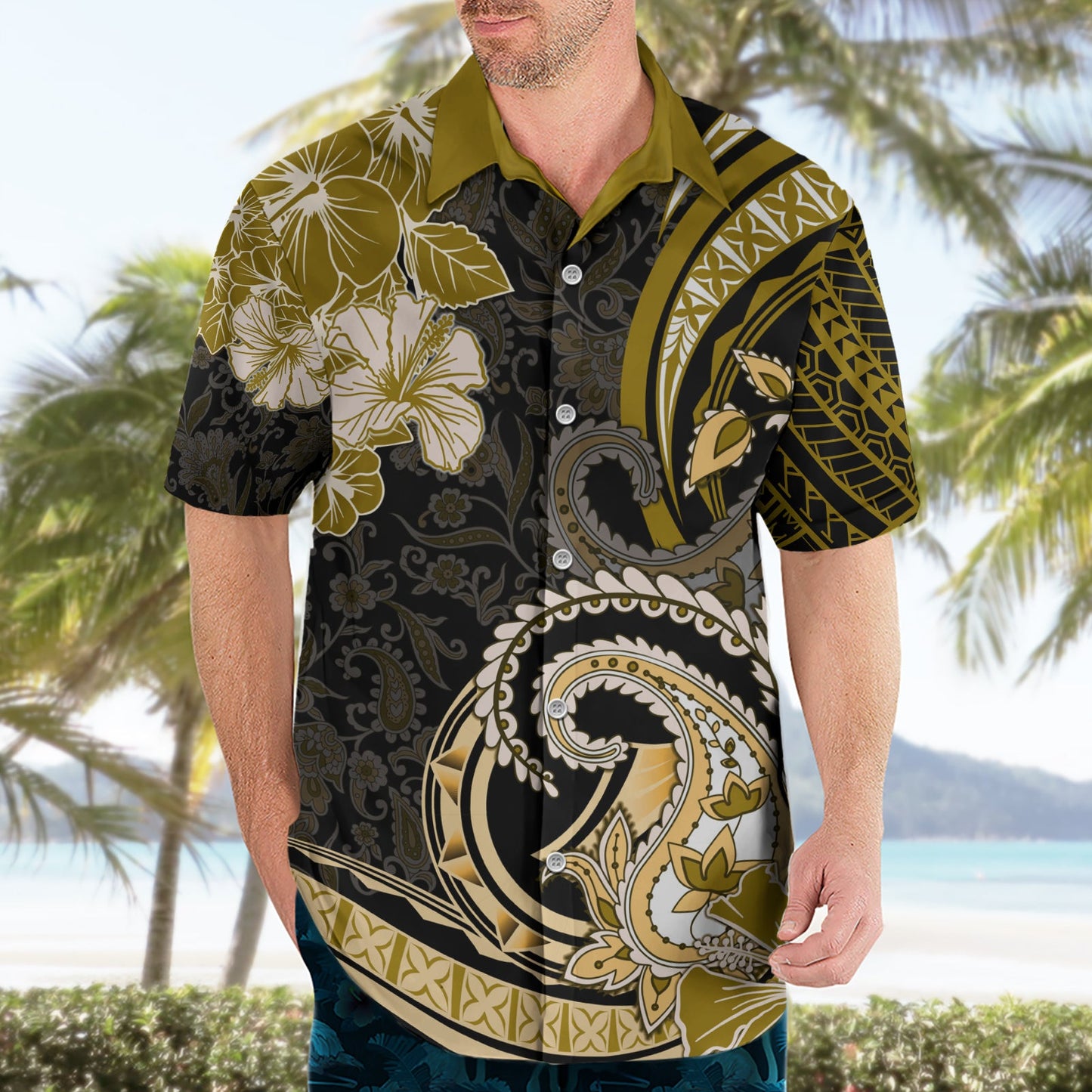 Polynesia Paisley Hawaiihemd Mix Gold Polynesianisches Muster LT05