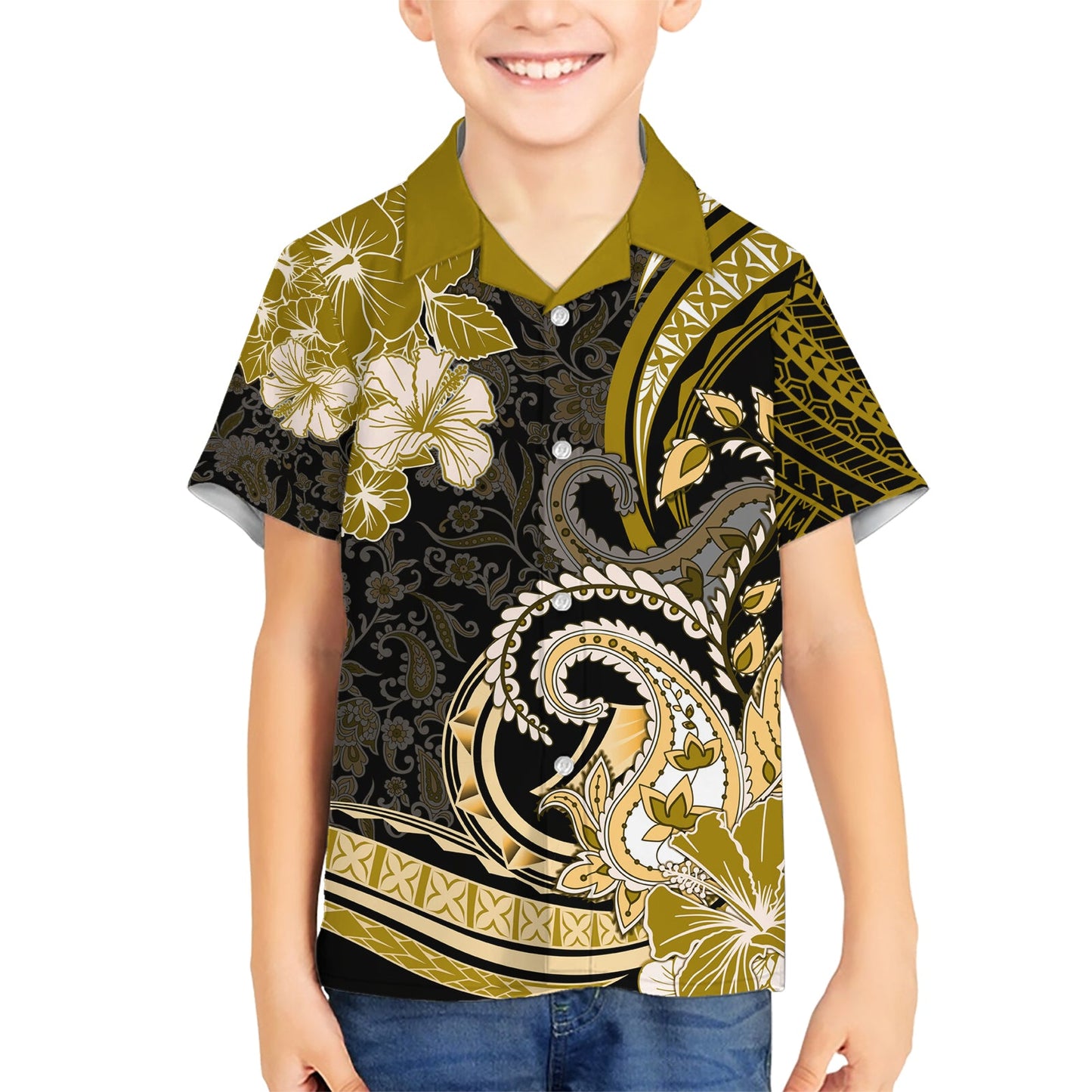 Polynesia Paisley Hawaiihemd Mix Gold Polynesianisches Muster LT05
