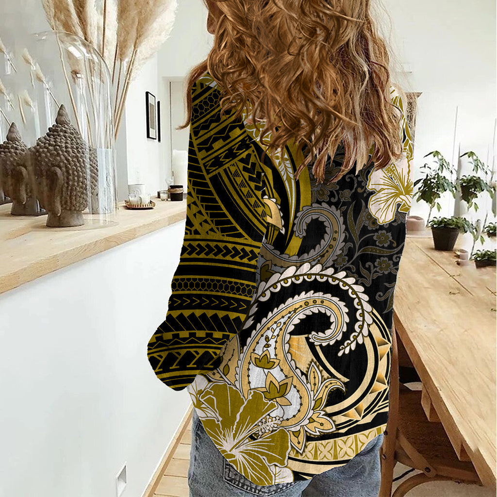 Polynesia Paisley Damen Freizeithemd Mix Gold Polynesianisches Muster LT05