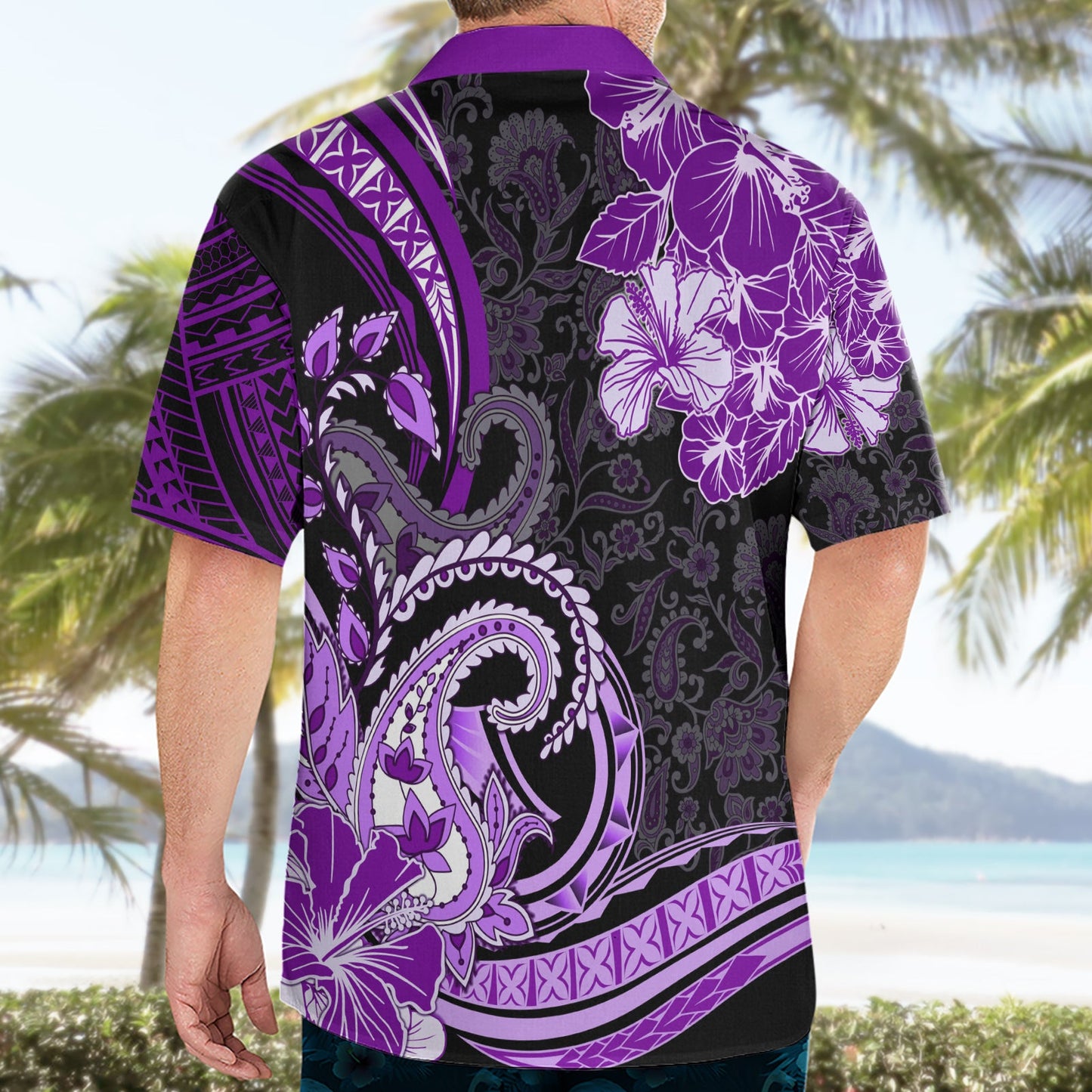 Polynesia Paisley Hawaiihemd Mix Lila Polynesianisches Muster LT05