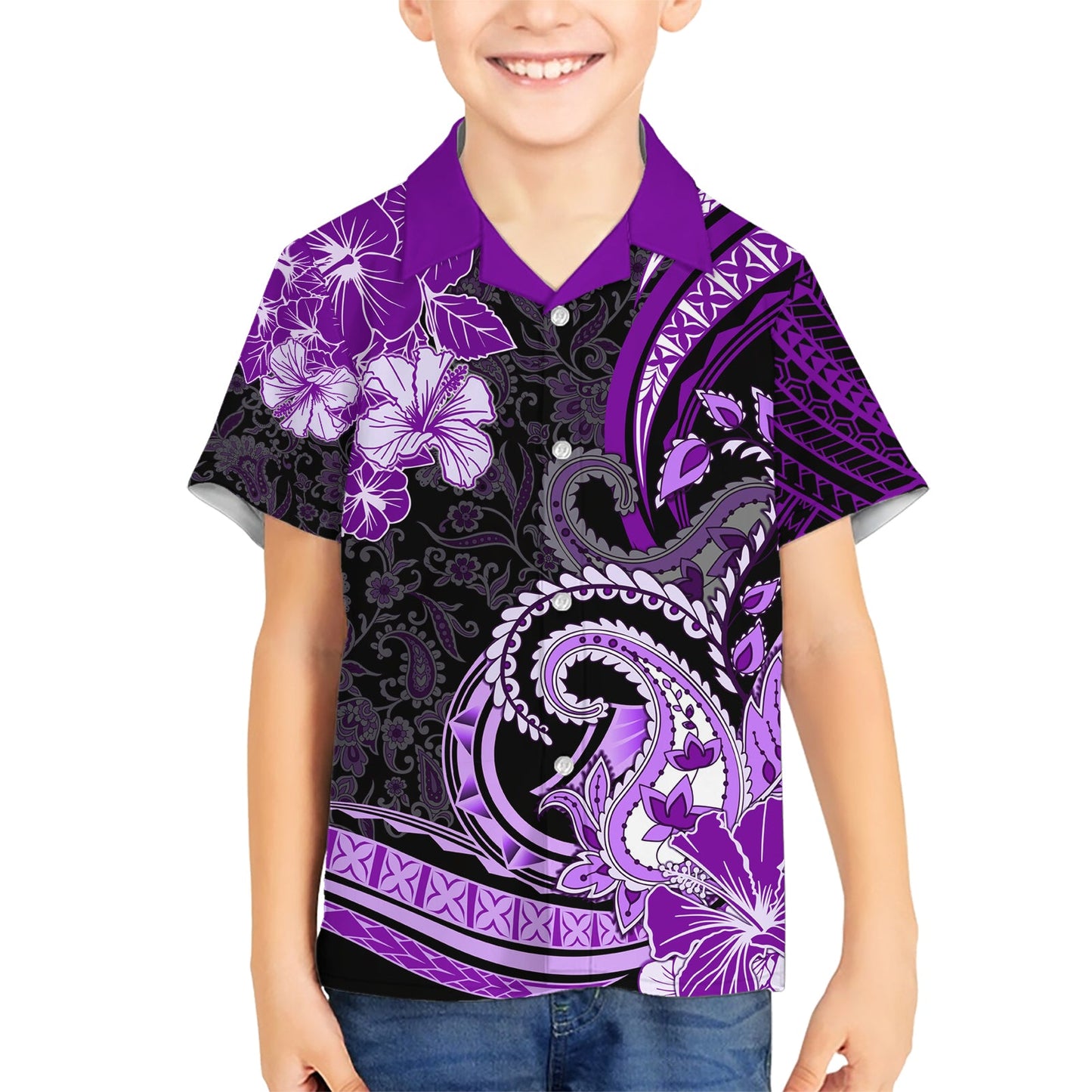 Polynesia Paisley Hawaiihemd Mix Lila Polynesianisches Muster LT05